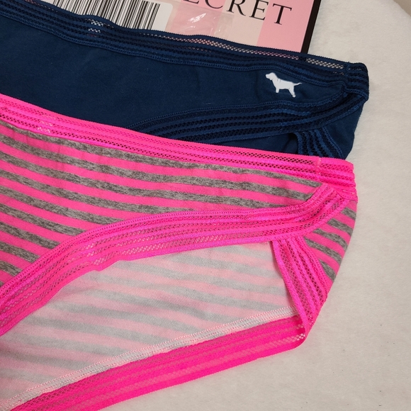 Y2K VS PINK 2pk Cotton Lace Extra Low Rise Hipster Panties Size Lg Pink Blue - Picture 2 of 7